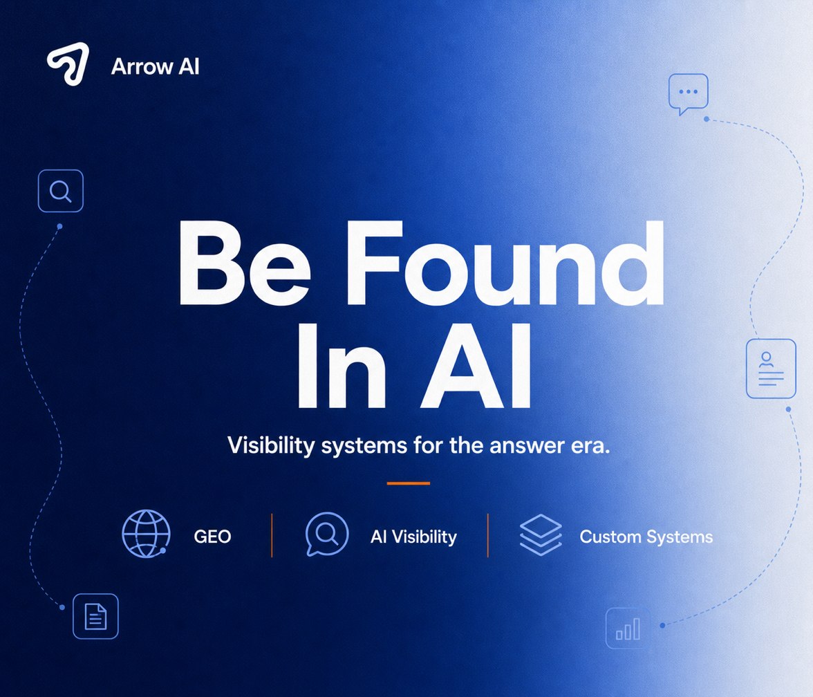 Arrow AI GEO Be Found in AI cover for AI visibility systems and answer engine optimization