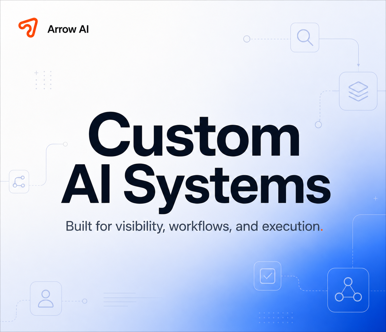 Arrow AI Custom AI Systems cover showing AI workflows, data, visibility, and execution for enterprise AI systems