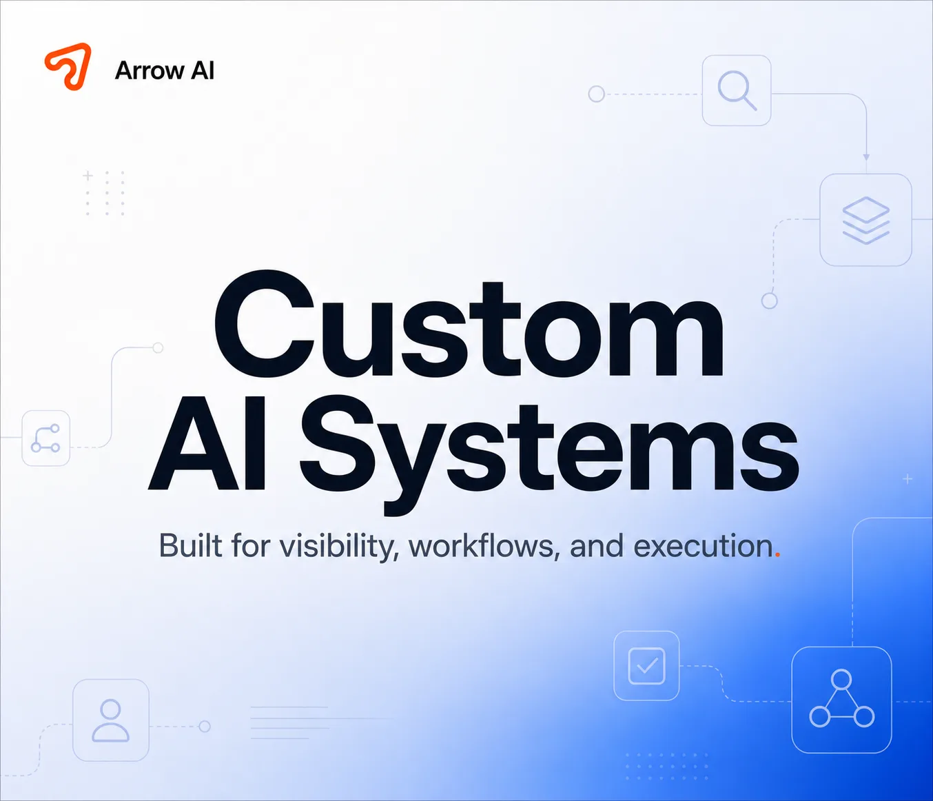 Arrow AI Custom AI Systems cover showing AI workflows, data, visibility, and execution for enterprise AI systems