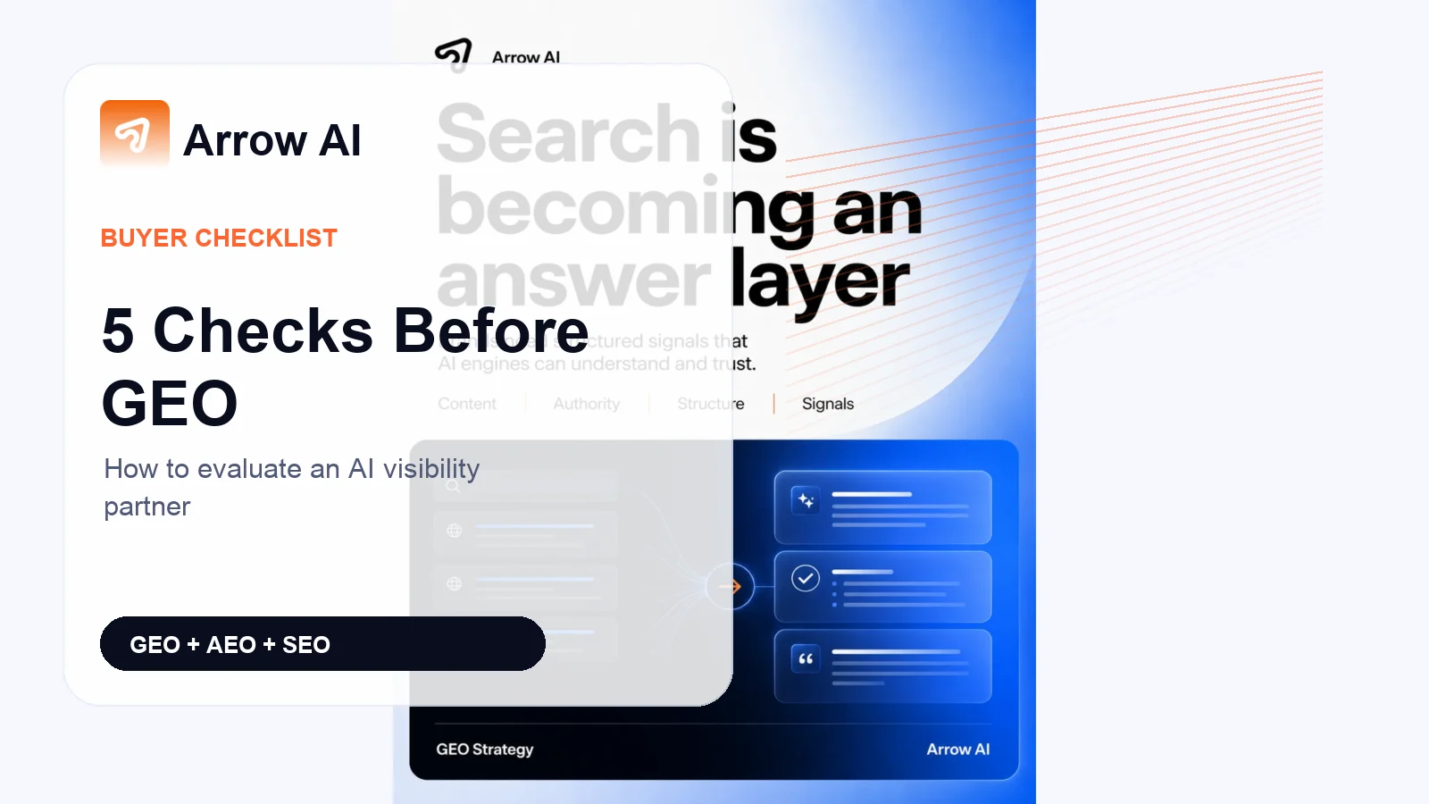 5 Things to Check Before Hiring a GEO Agency Arrow AI GEO AEO SEO cover