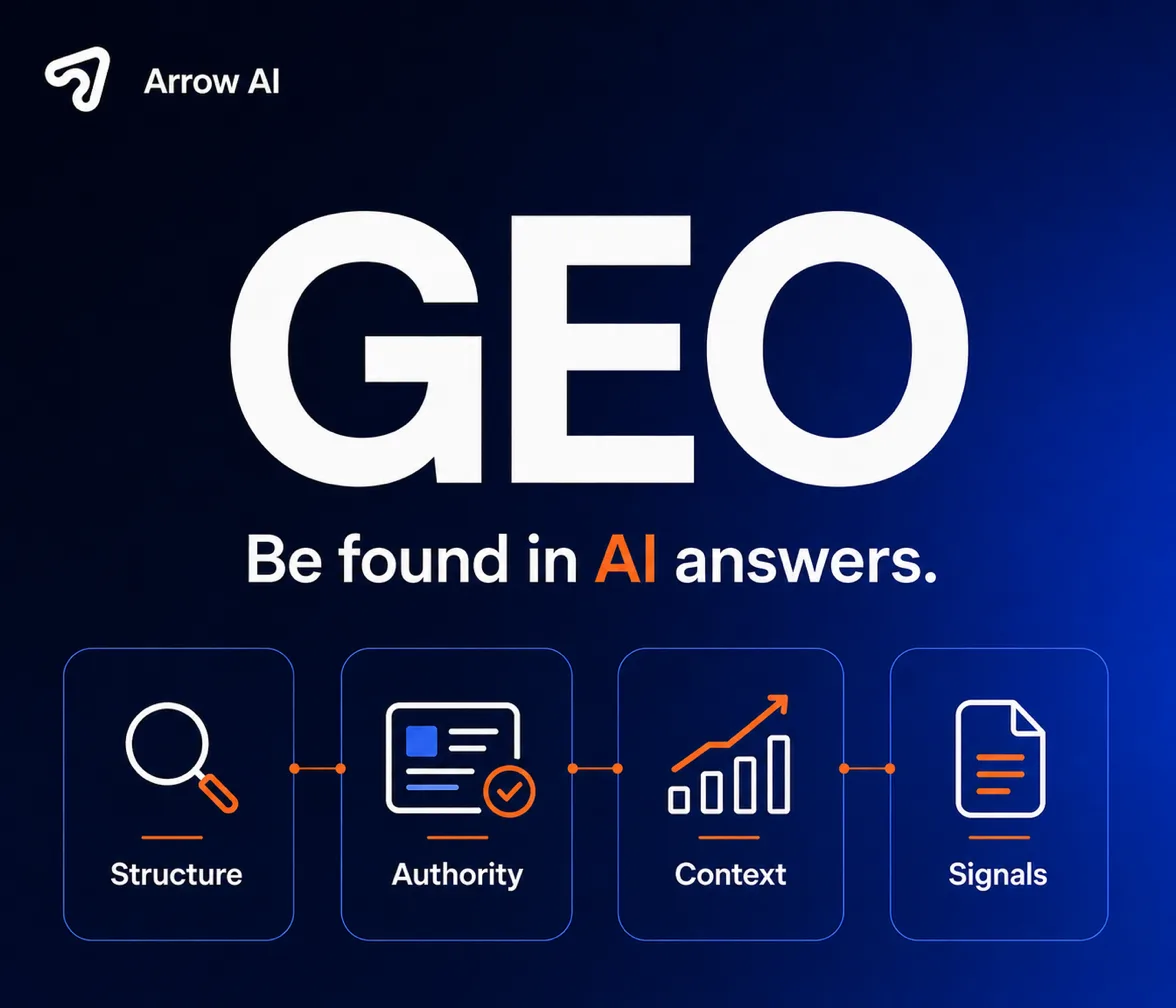 Arrow AI GEO cover for answer engine optimization and AI search visibility