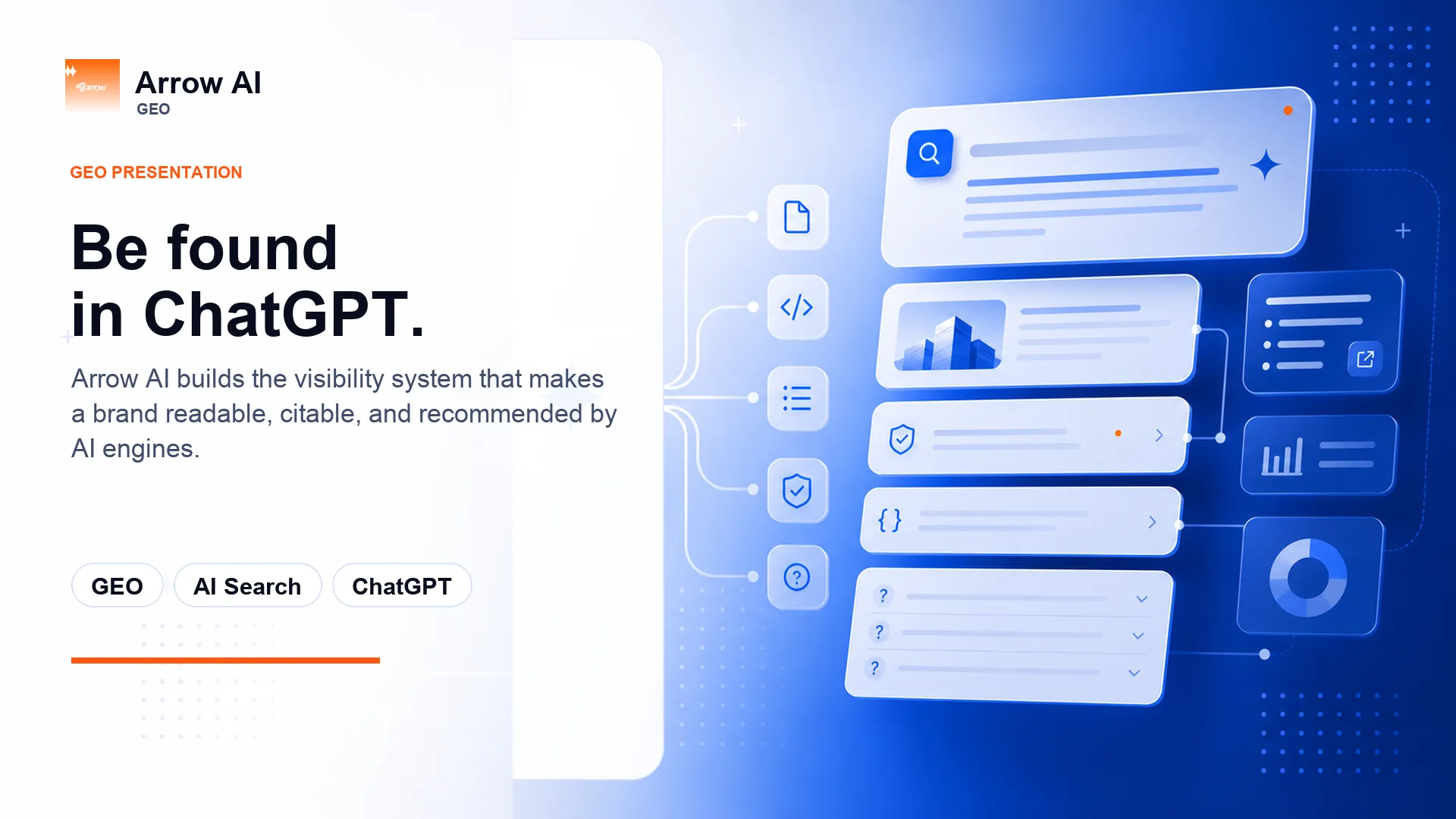 Arrow AI GEO presentation visual for AI search visibility and answer engine optimization