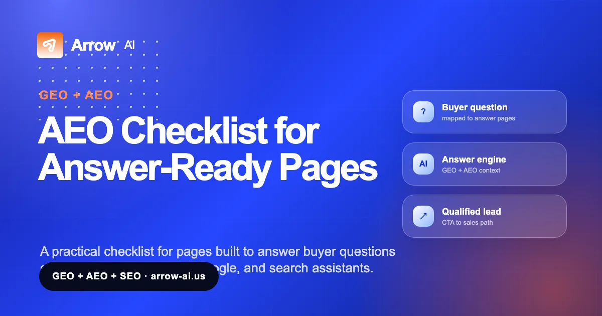 AEO Checklist for Answer-Ready Pages Arrow AI GEO and AEO visual cover