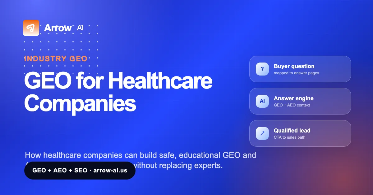 GEO for Healthcare Companies Arrow AI GEO and AEO visual cover