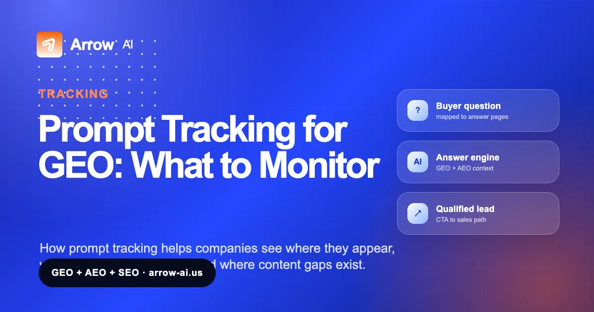 Prompt Tracking for GEO: What to Monitor Arrow AI GEO and AEO visual cover