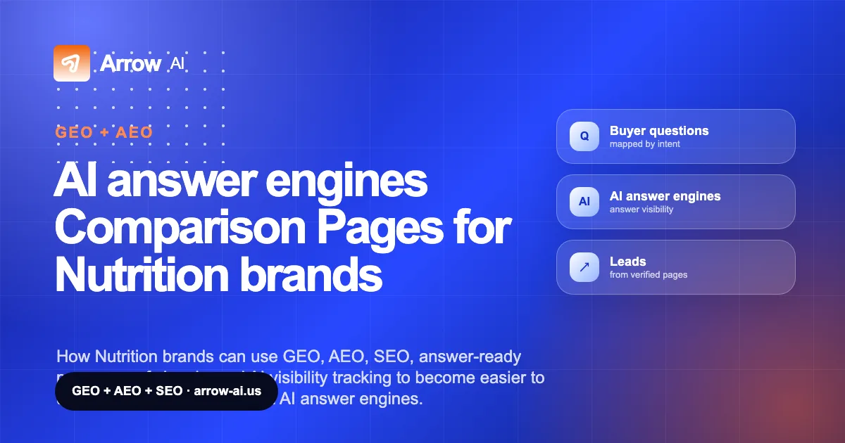 AI answer engines Comparison Pages for Nutrition brands Arrow AI GEO and AEO cover
