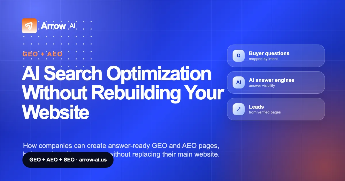 AI Search Optimization Without Rebuilding Your Website Arrow AI GEO and AEO cover