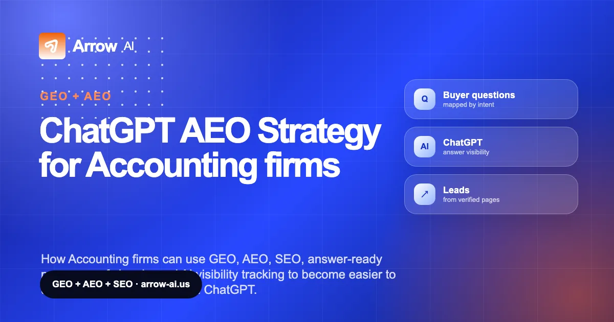 ChatGPT AEO Strategy for Accounting firms Arrow AI GEO and AEO cover