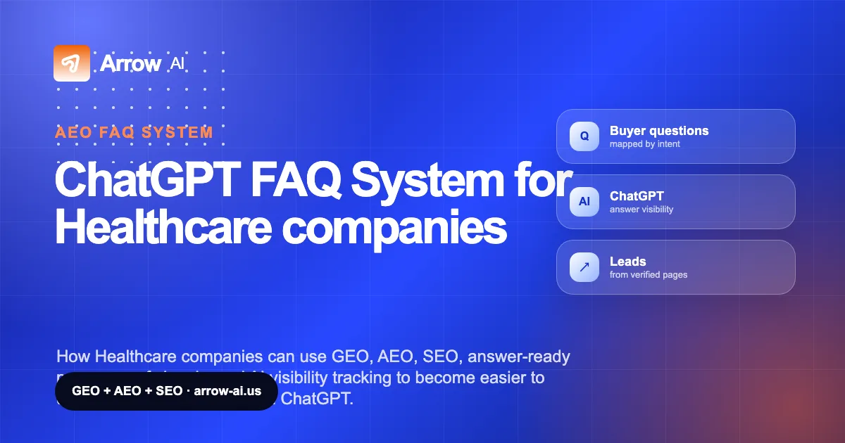 ChatGPT FAQ System for Healthcare companies Arrow AI GEO and AEO cover