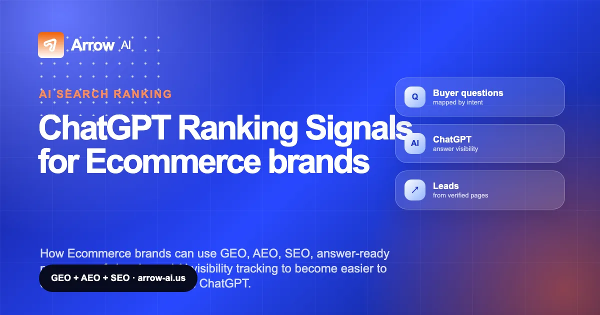 ChatGPT Ranking Signals for Ecommerce brands Arrow AI GEO and AEO cover