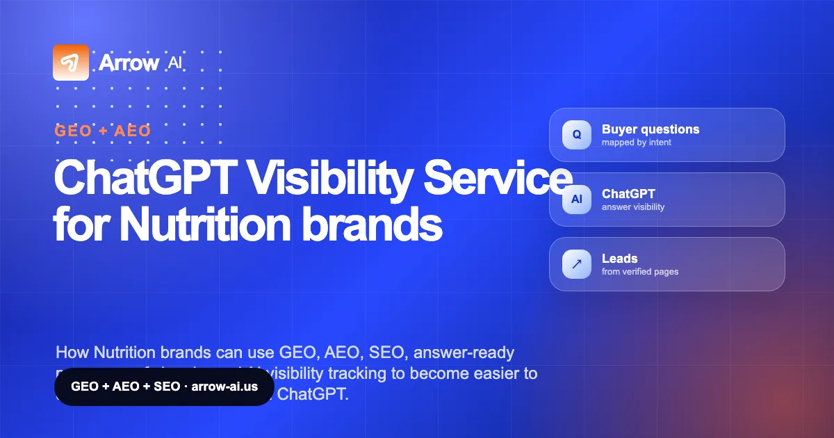ChatGPT Visibility Service for Nutrition brands Arrow AI GEO and AEO cover