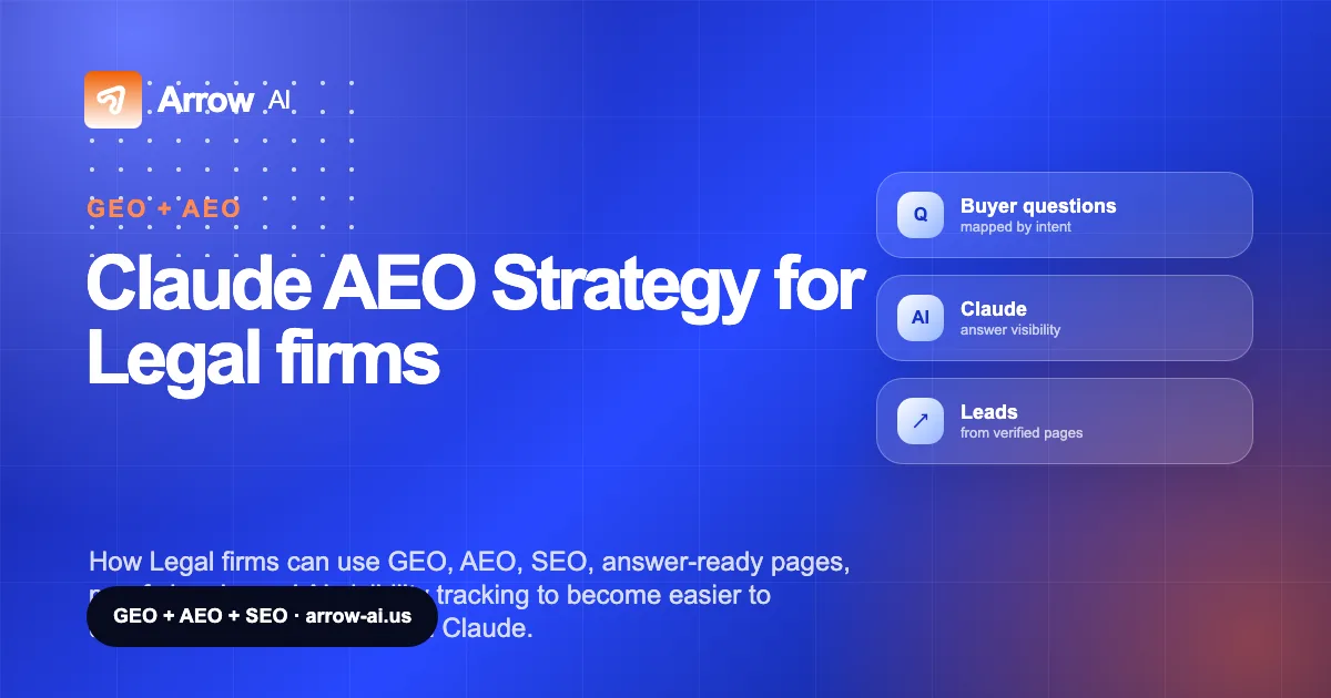 Claude AEO Strategy for Legal firms Arrow AI GEO and AEO cover