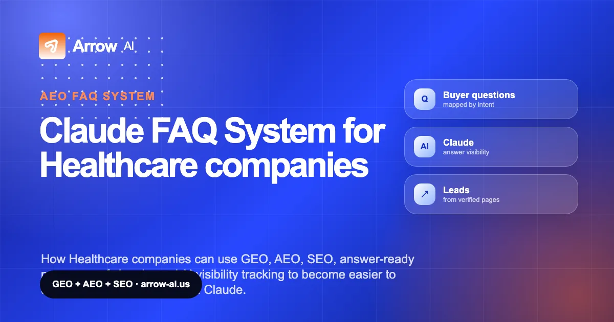 Claude FAQ System for Healthcare companies Arrow AI GEO and AEO cover