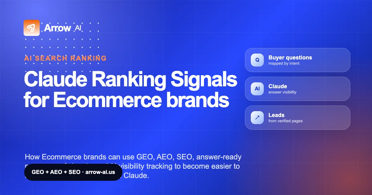 Claude Ranking Signals for Ecommerce brands Arrow AI GEO and AEO cover
