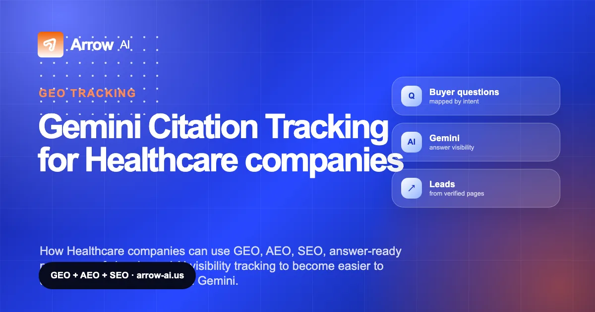 Gemini Citation Tracking for Healthcare companies Arrow AI GEO and AEO cover