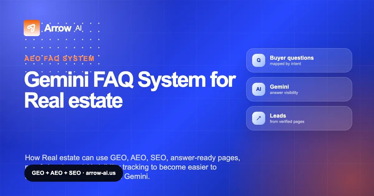 Gemini FAQ System for Real estate Arrow AI GEO and AEO cover