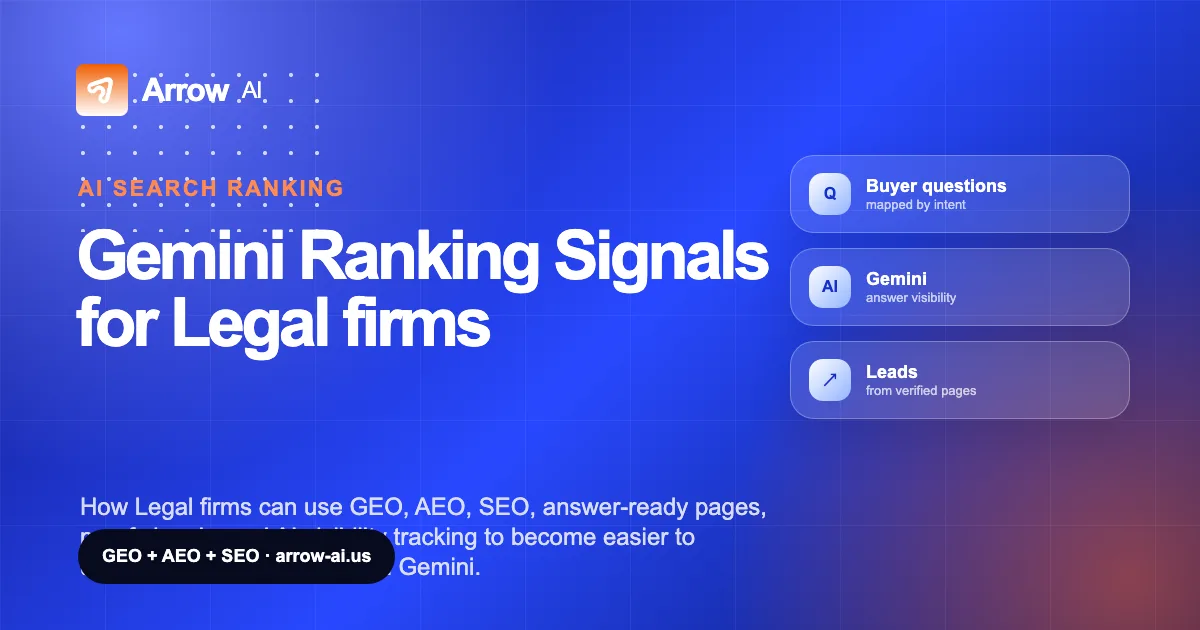 Gemini Ranking Signals for Legal firms Arrow AI GEO and AEO cover