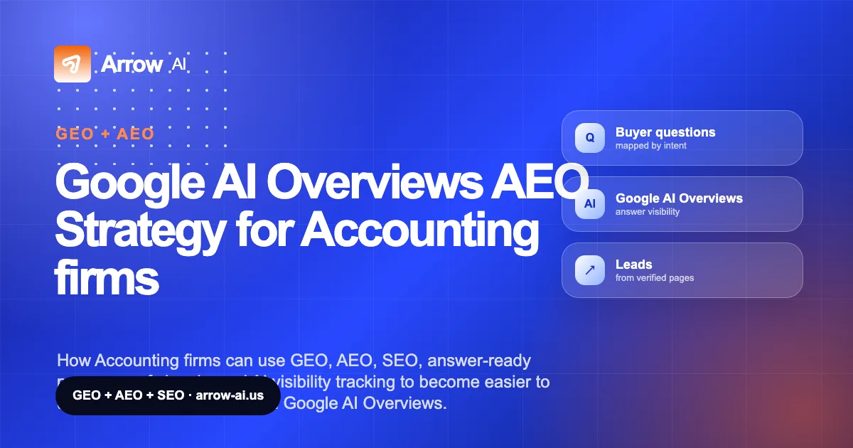 Google AI Overviews AEO Strategy for Accounting firms Arrow AI GEO and AEO cover