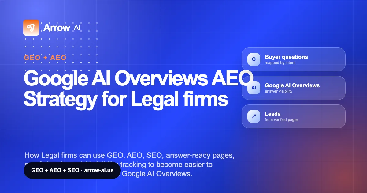 Google AI Overviews AEO Strategy for Legal firms Arrow AI GEO and AEO cover