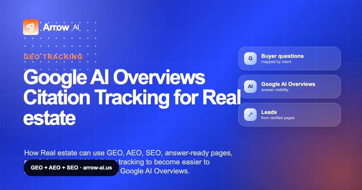 Google AI Overviews Citation Tracking for Real estate Arrow AI GEO and AEO cover