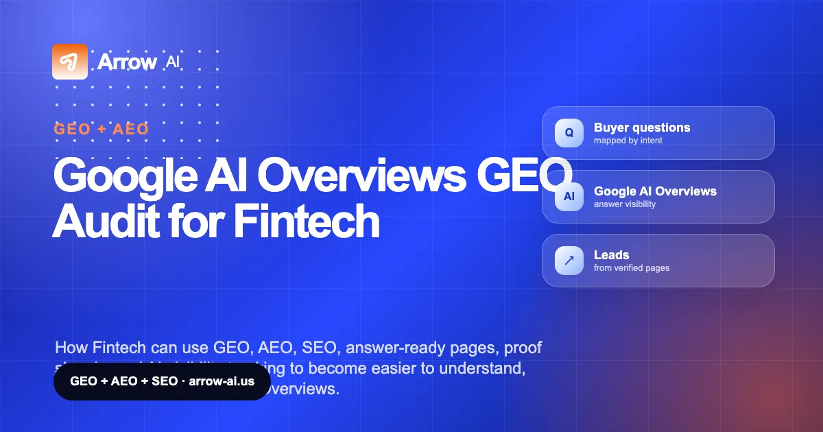 Google AI Overviews GEO Audit for Fintech Arrow AI GEO and AEO cover
