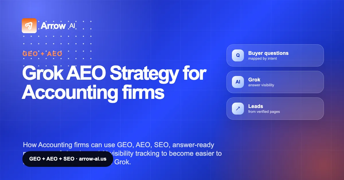 Grok AEO Strategy for Accounting firms Arrow AI GEO and AEO cover