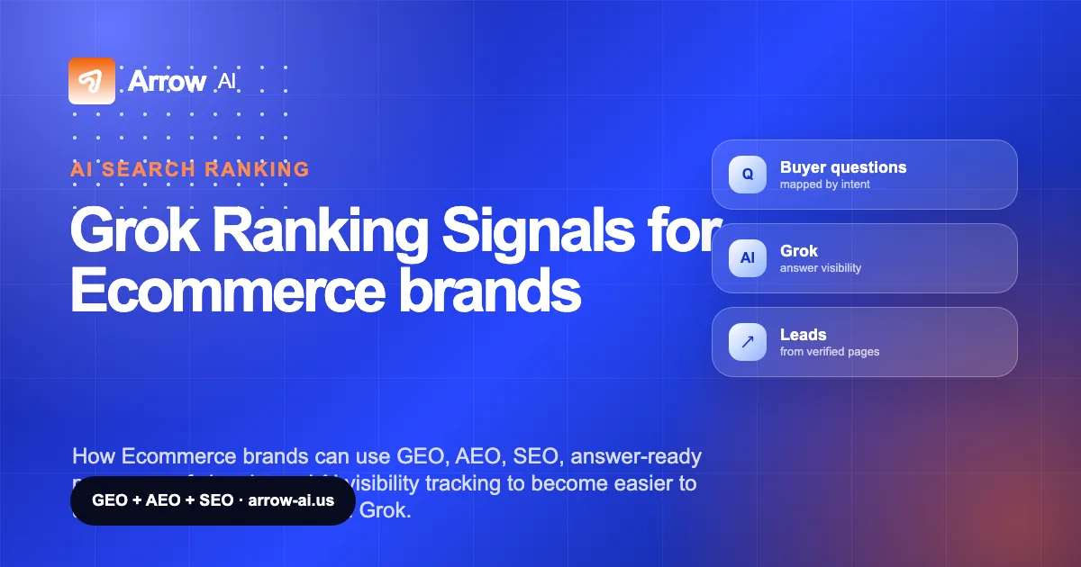 Grok Ranking Signals for Ecommerce brands Arrow AI GEO and AEO cover