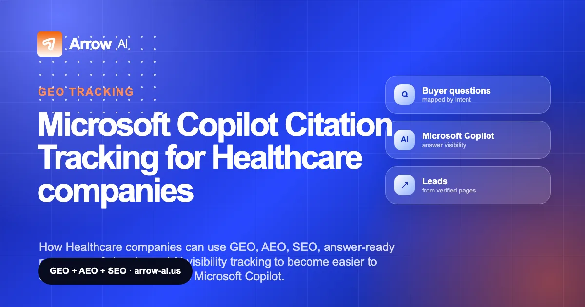 Microsoft Copilot Citation Tracking for Healthcare companies Arrow AI GEO and AEO cover