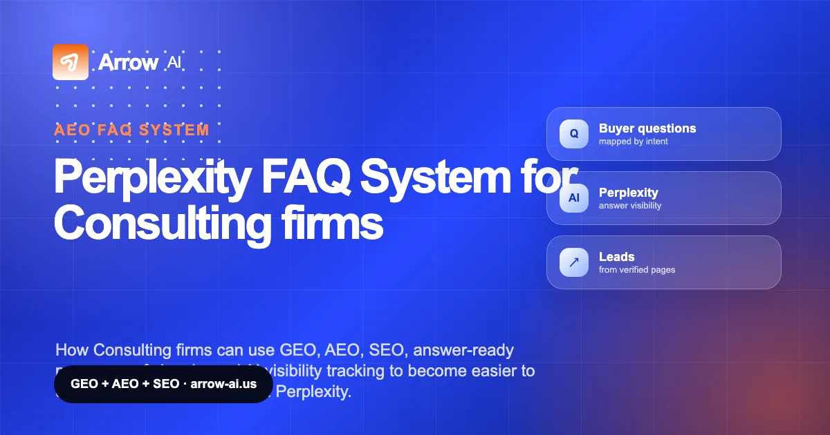 Perplexity FAQ System for Consulting firms Arrow AI GEO and AEO cover