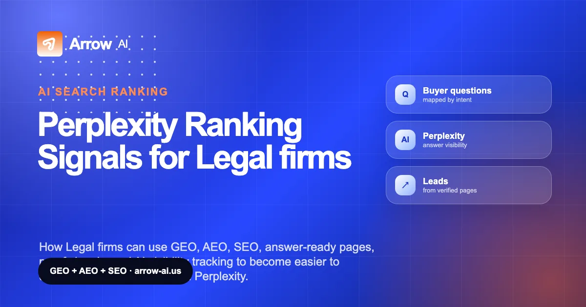 Perplexity Ranking Signals for Legal firms Arrow AI GEO and AEO cover