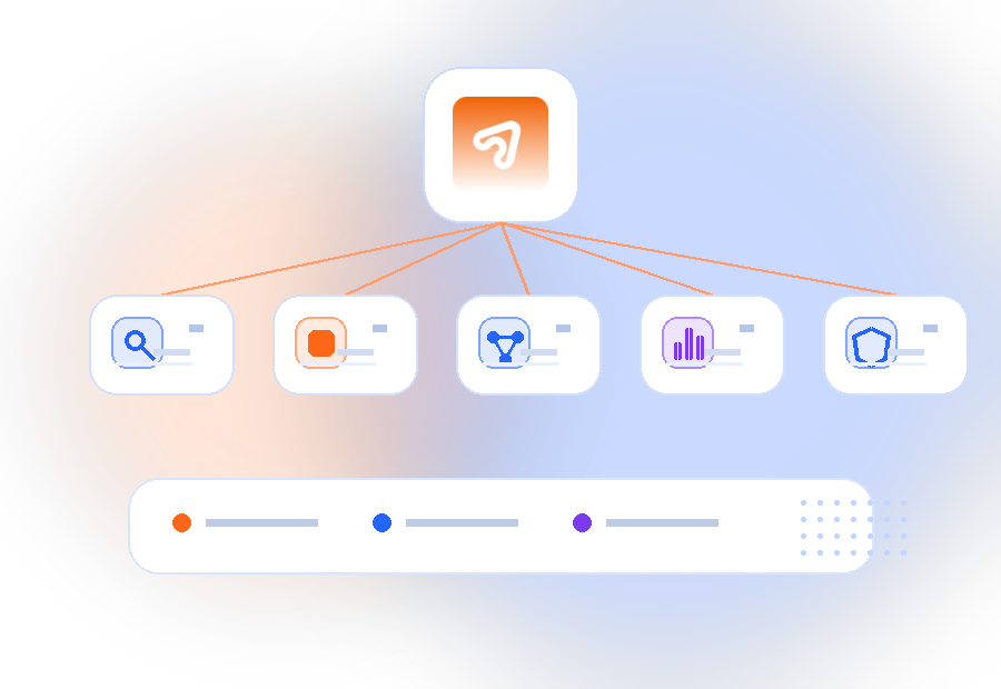 Arrow AI operating layer illustration connecting search, content, data, workflows, and reporting